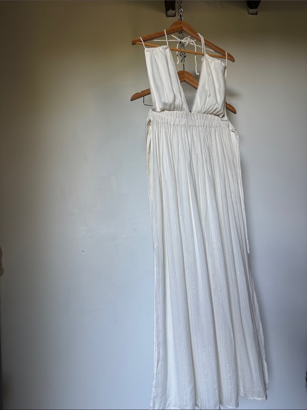 America & Beyond Blanc De Blanc Halter Maxi Dress Silver Lurex Stripe Size Small - Picture 5 of 11